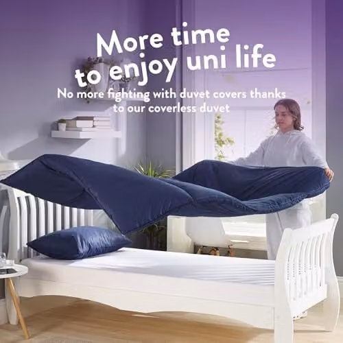 Slumberdown Back to Uni Bed Set in Navy Blue, including 10.5 Tog Coverless King Size Duvet and 2 Pillows with 2 Matching Pillowcases, W/D/H: 225 x 220 cm – 3