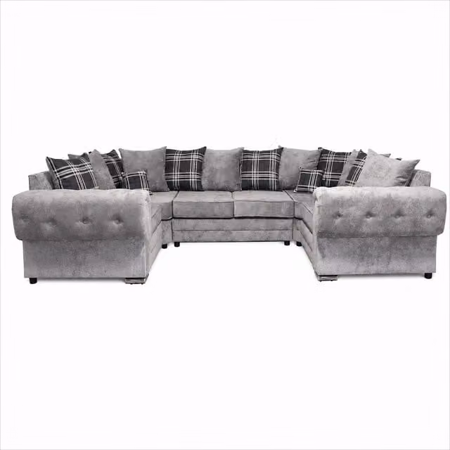 Sofa Scene Ltd Verona Grey U-Shape Upholstered Sofa Suite with Scatter Cushions and Removable Covers