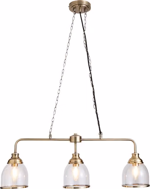 Litecraft Ingrid Industrial Suspended Pendant Light with Transparent Glass Shades in Gold/Brass