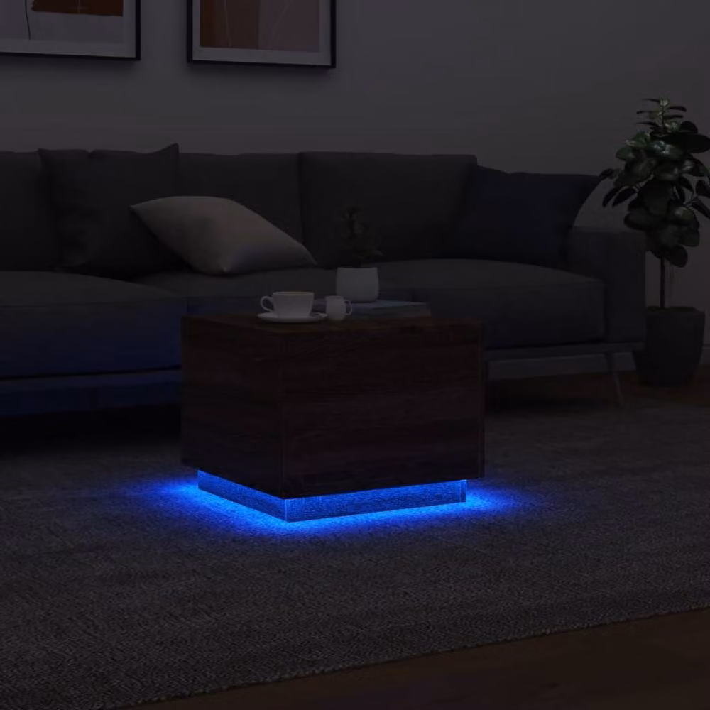 Berkfield Home Modern Square Coffee Table with LED Lights in Brown Oak, W/D/H: 50 x 50 x 40 cm – 5
