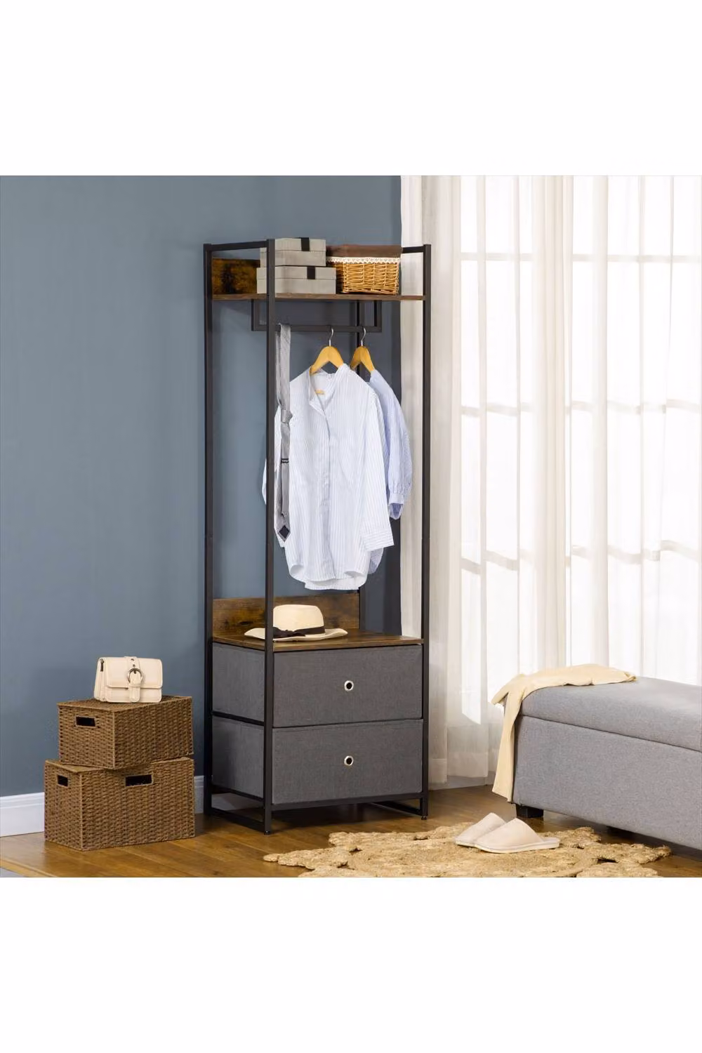 ERGOVEXA Clothes Rail in Rustic Brown, Grey and Black – 2