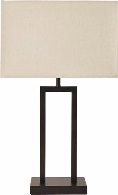 ValueLights Gloria Double Stem Table Lamp with Black Metal Base and Beige Rectangular Fabric Shade