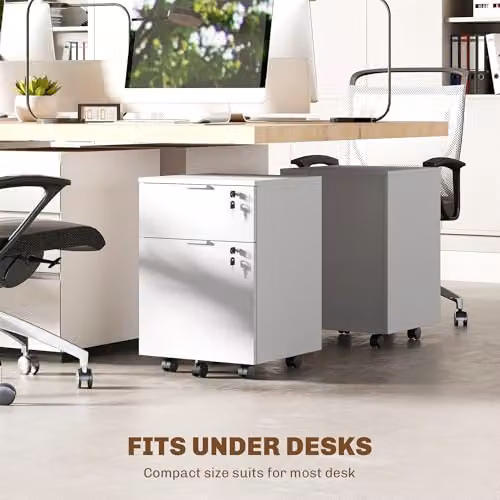 HOMCOM 2 Drawer Mobile Filing Cabinet with Lock and Castors in White – 4