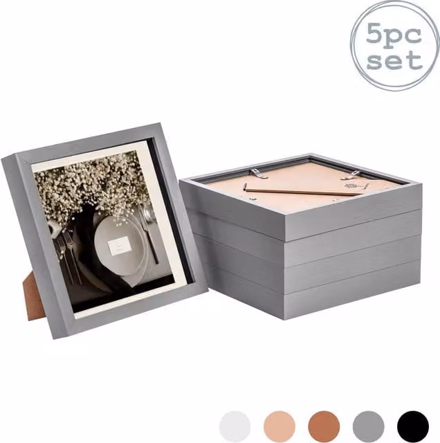Nicola Spring Single Square 3D Box Photo Frame, Grey and Yellow, Tabletop, W: 20.32 cm