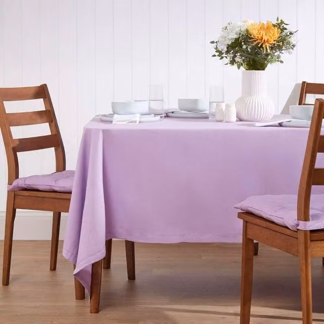 Homescapes Plain Purple Cotton Rectangular Tablecloth, W: 137.16 cm, D: 177.8 cm