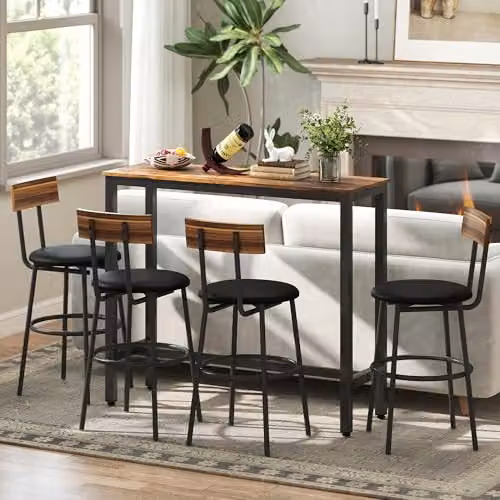 HOMCOM Modern Rectangular Bar Table in Brown with Adjustable Footpads, W/D/H: 120 x 40 x 100 cm – 5