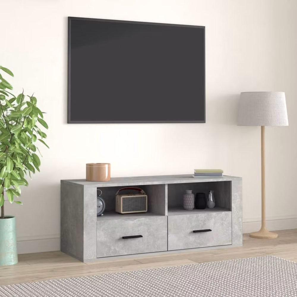 Berkfield Home Concrete Grey TV Cabinet in Engineered Wood W/D/H: 100 x 35 x 40 cm – 2