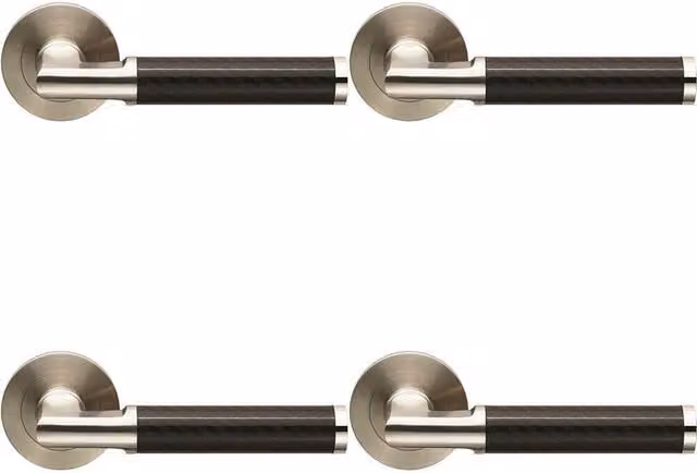 Loops 4x Pair Carbon Fibre Round Bar Handles with Round Rose Concealed Fix in Brushed Silver and Black Stainless Steel – 1