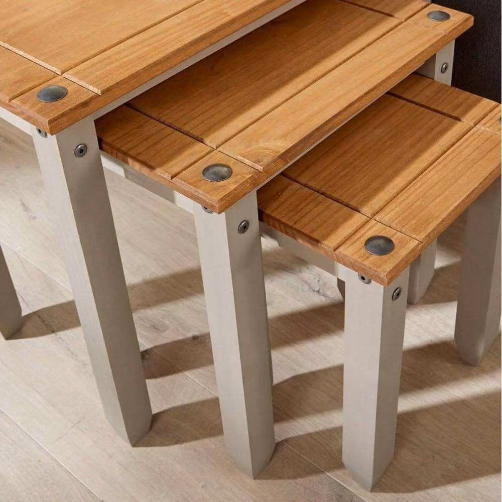 FORGEVIO Set of 3 Modern Square Wood Nest of Tables in Grey – 3
