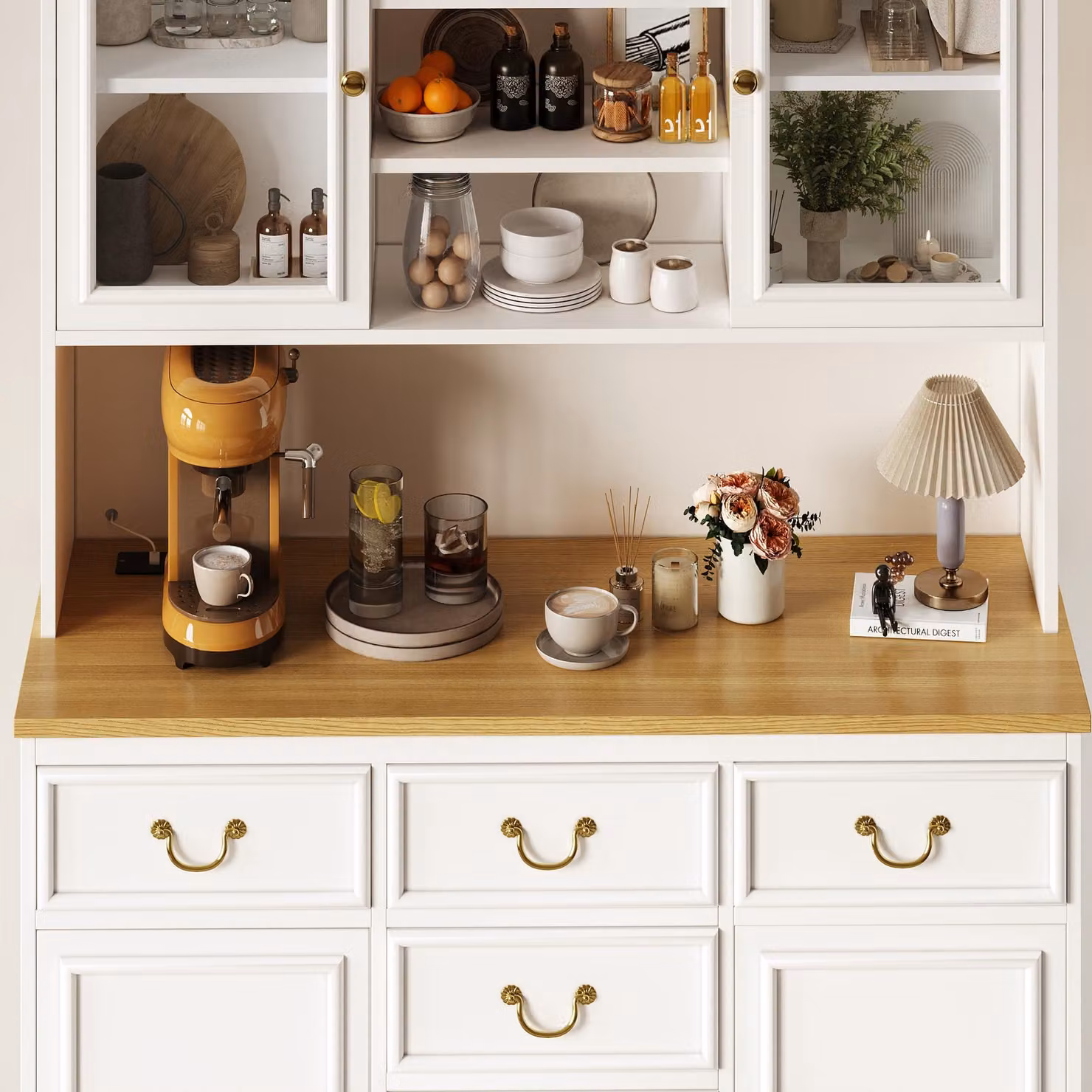 Aosom UK White Tall Kitchen Cabinet with Glass Doors and Integrated Lighting, W: 118 cm, D: 39.5 cm, H: 180 cm – 4