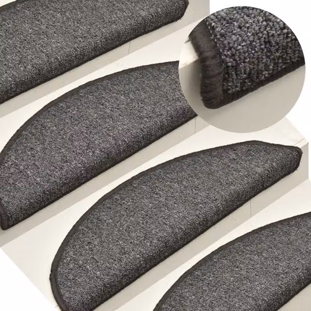 Berkfield Home Self-Adhesive Carpet Stair Treads, 15 Pieces, Dark Grey, W: 56 cm, D: 17 cm, H: 3 cm