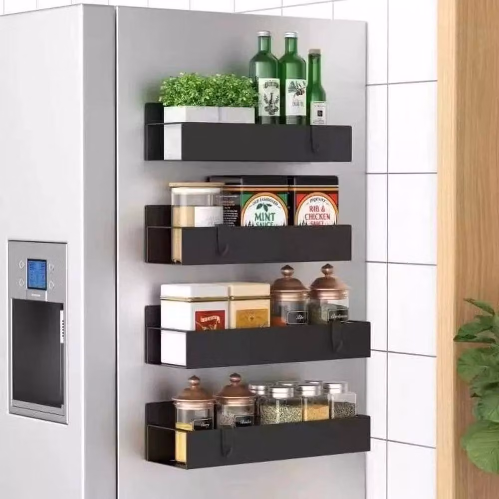 KORVIXA 4-Piece Magnetic Metal Spice Rack Storage Shelves in Black – 2