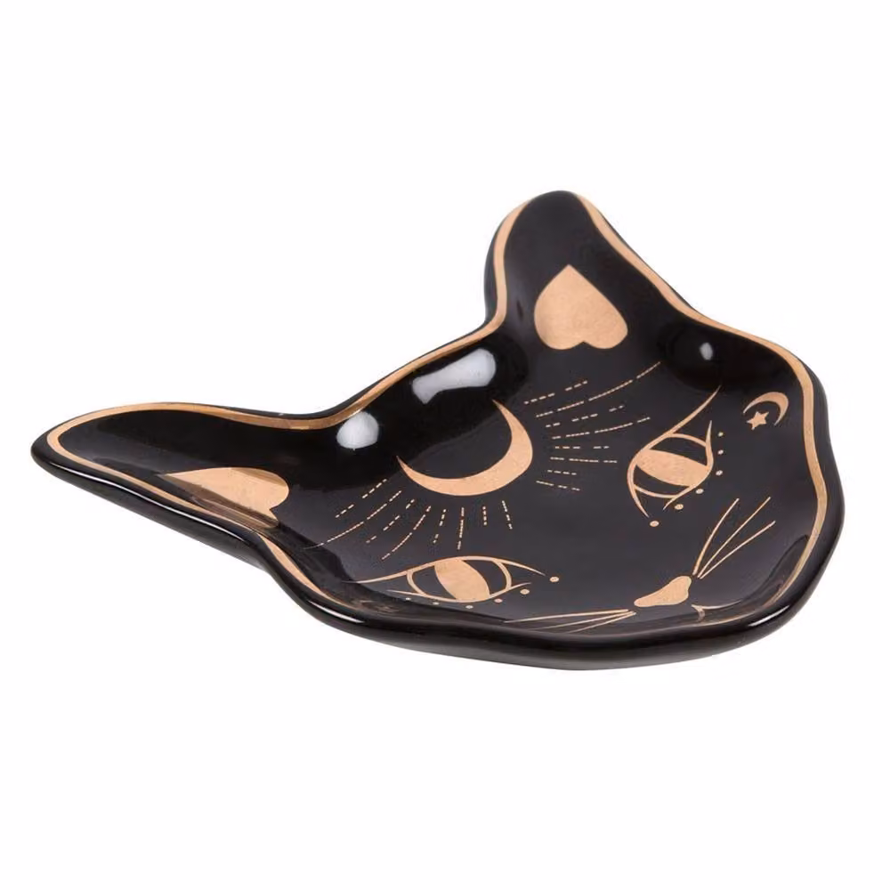 Something Different Mystic Mog Cat Face Ceramic Trinket Dish in Black and Gold – 2