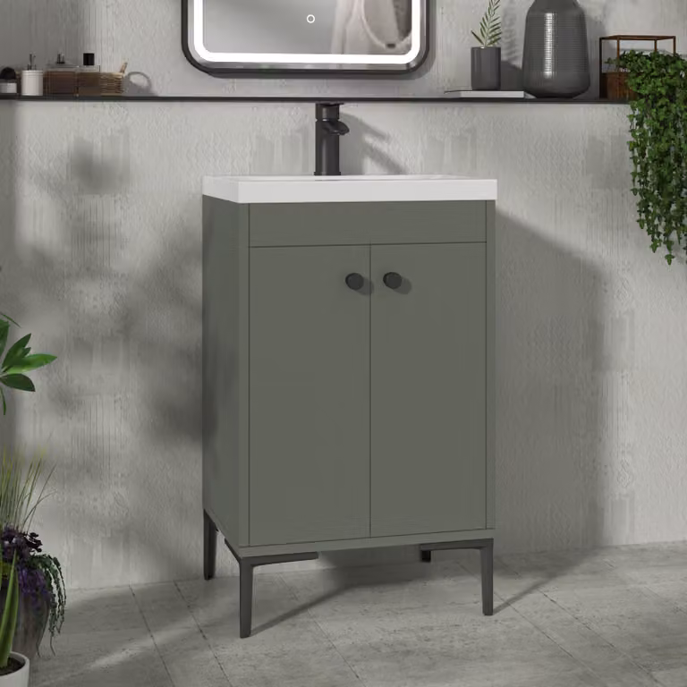 Royal Bathrooms Verona 500mm Matt Green Floor Standing 2 Door Vanity Unit with Mid-Edge Basin and Matt Black Knob