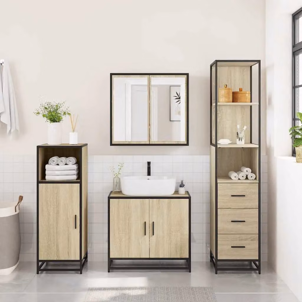 Berkfield Home Sonoma Oak Bathroom Cabinet in Brown, W/D/H: 35 x 37.5 x 166 cm – 3