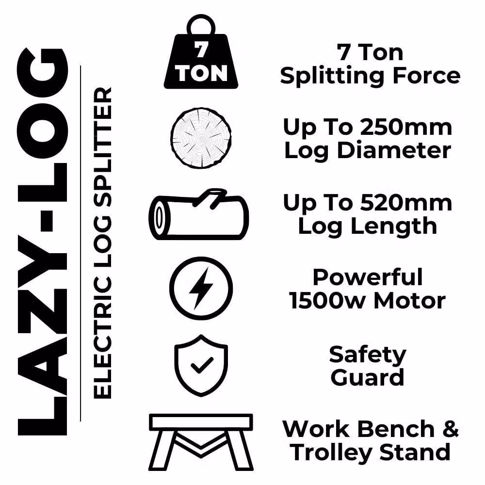 Lazy Tools Lazy-Log Electric Hydraulic Log Splitter with Stand, 7 Ton, 520mm, Orange – 2