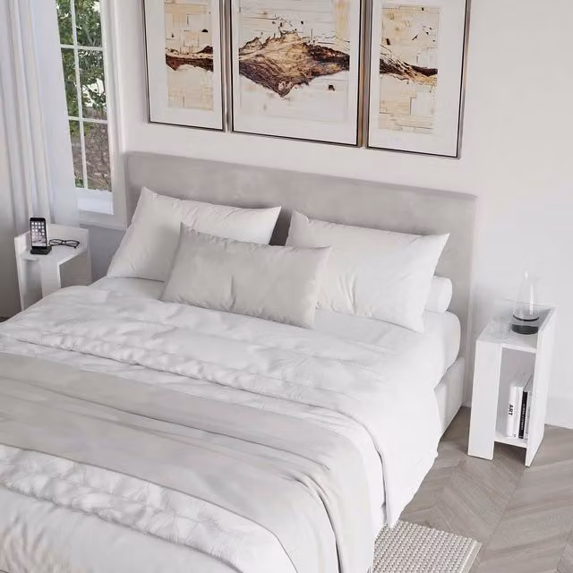 Decortie Elos Modern Narrow Bedside Table Nightstand 2-Piece Set, White, W/D/H: 25 x 25 x 60 cm
