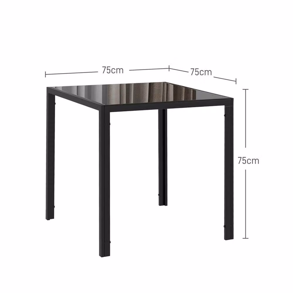 Nordara Modern Square Dining Table with Black Metal Legs and Glossy Glass Top, W: 80 cm, H: 75 cm – 2