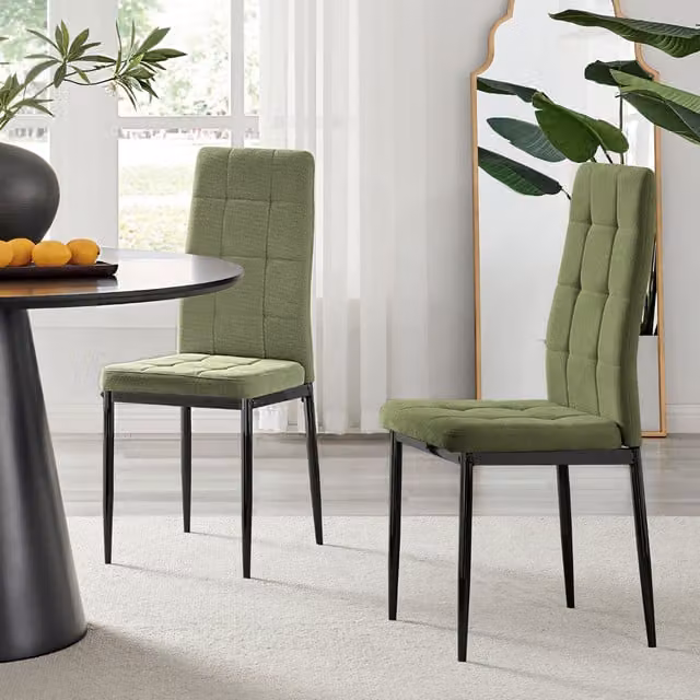FurnitureboxUK Set of 2 Paloma Upholstered Fabric Kitchen Dining Chairs in Green with Black Metal Legs