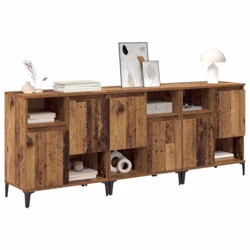 vidaXL Set of 3 Modern Rectangular Sideboards in Old Wood Brown, Engineered Wood and Metal, W/D/H: 60 x 35 x 70 cm – 1