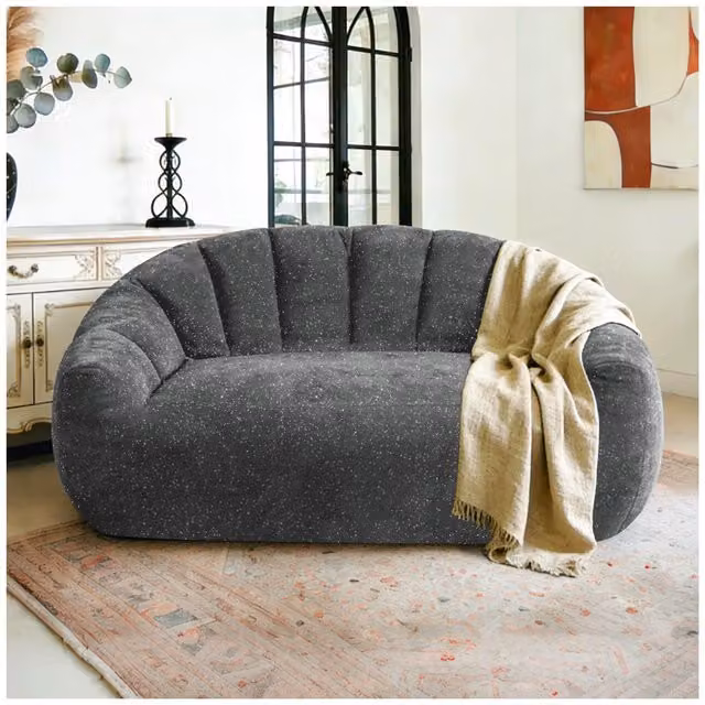 Aosom UK Oversized 2 Seater Bean Bag Sofa in Grey Glitter Plush with High-Density Sponge, W/D/H: 98 x 140 x 61 cm