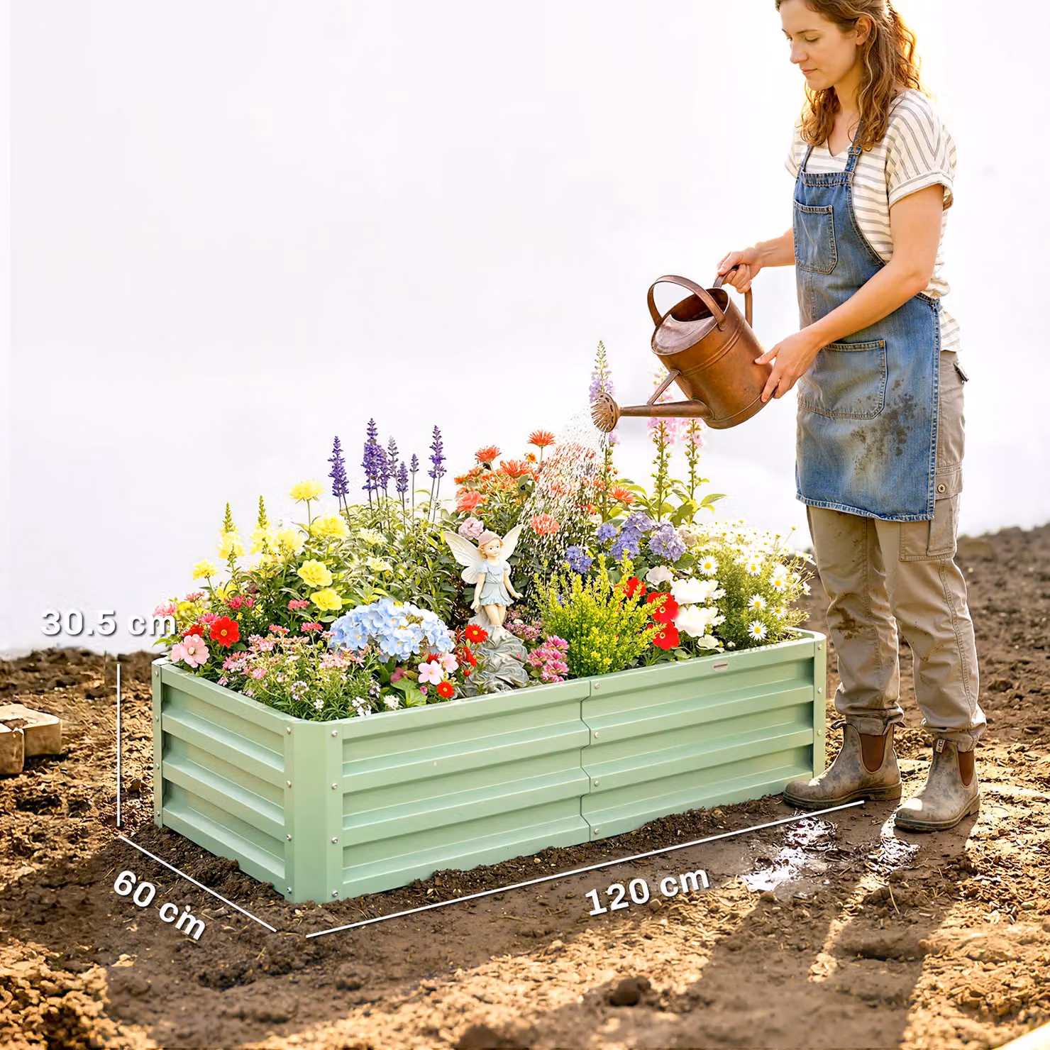 Outsunny Galvanised Steel Raised Garden Beds in Green for Herbs and Vegetables, W/D/H: 60 x 60 x 30.5 cm – 3