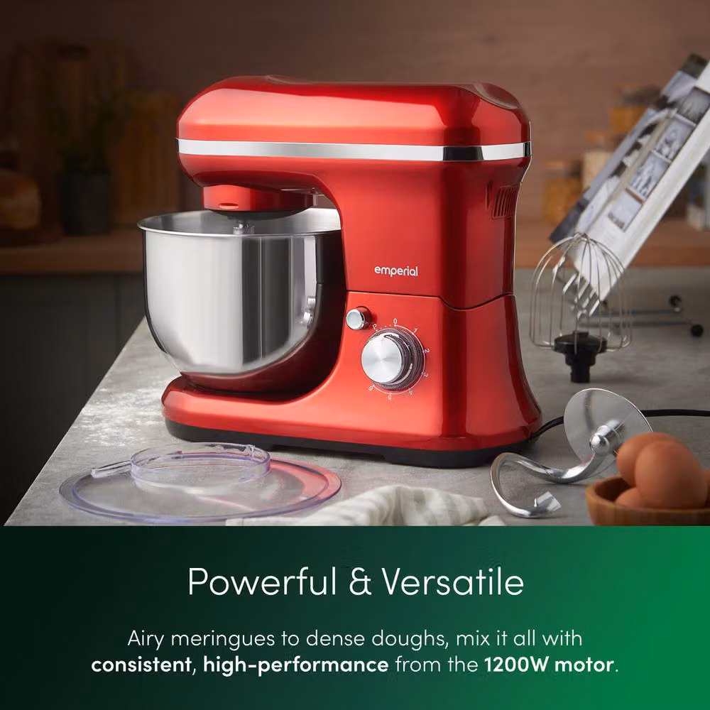 Emperial 5L Stand Mixer in Red with 6 Speeds, Dough Hook, Whisk and Beater – 2