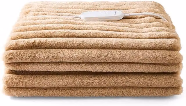 Morphy Richards EverCosy Small Luxury Striped Fleece Electric Heated Throw in Brown