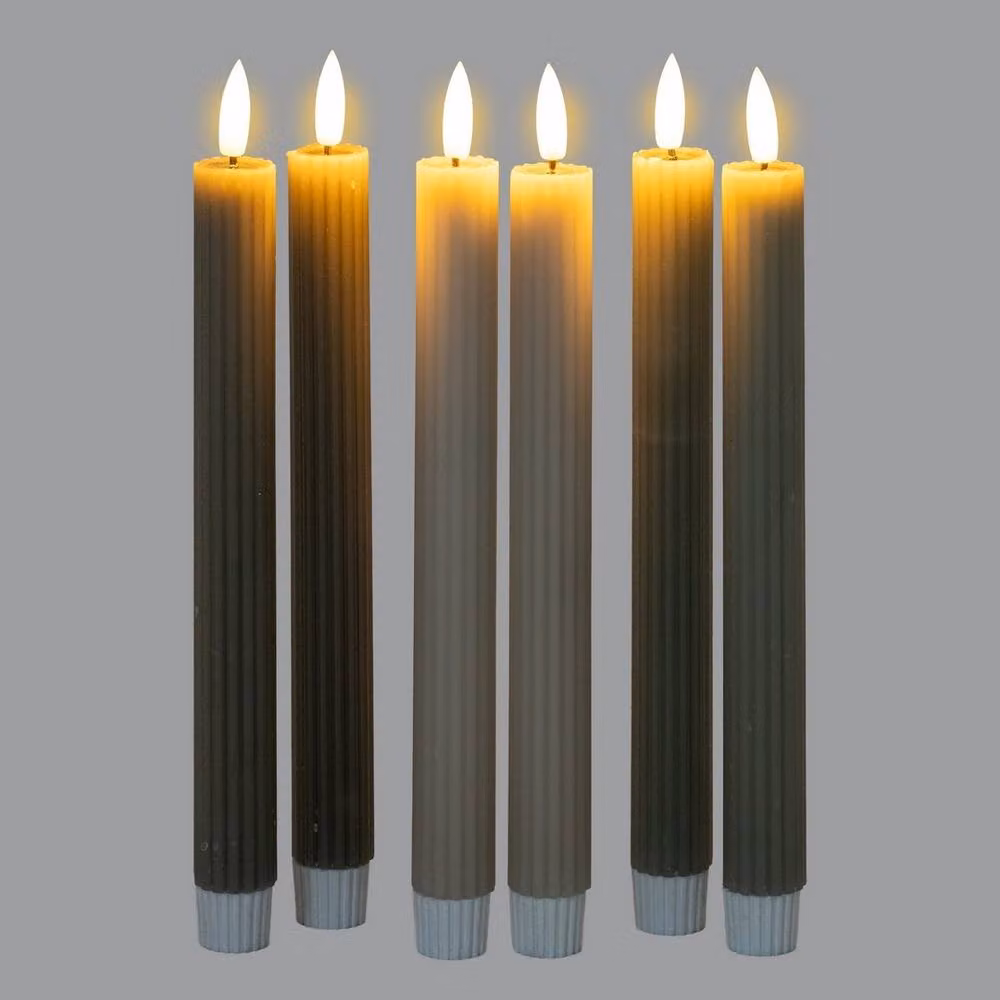 Lemon Pavilion Furniture and Decor Natural Glow Ribbed Taper Candles in Sage Green, H 24 cm x W 2 cm x D 2 cm – 3