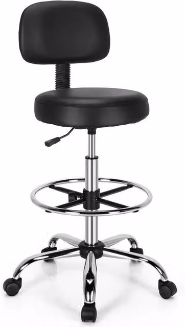 Kelvenix Ergonomic Swivel Drafting Chair in Black Faux Leather