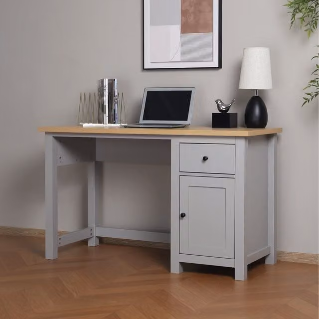 Home Garden Direct Wiltshire Writing Desk with Single Pedestal Storage in Grey