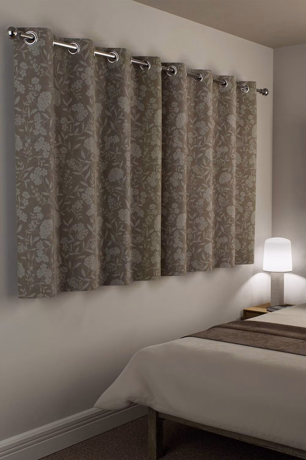 Enhanced Living Brown Floral Print 100% Blackout Thermal Eyelet Suede Curtains, Pair, Width: 117 cm, Drop: 183 cm – 2