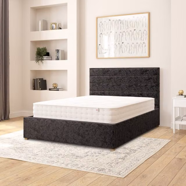 Aspire Kelly Black Velvet Fabric Ottoman Storage Bed, Double (140 x 200 cm)
