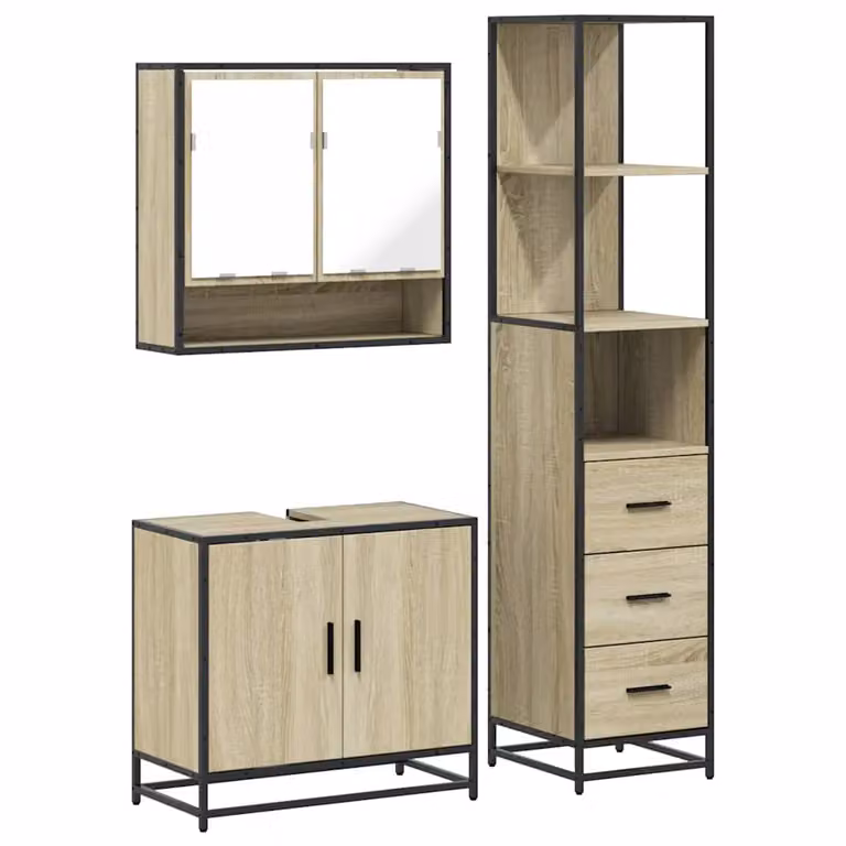 Berkfield Home 3 Piece Industrial Bathroom Furniture Set in Brown Sonoma Oak