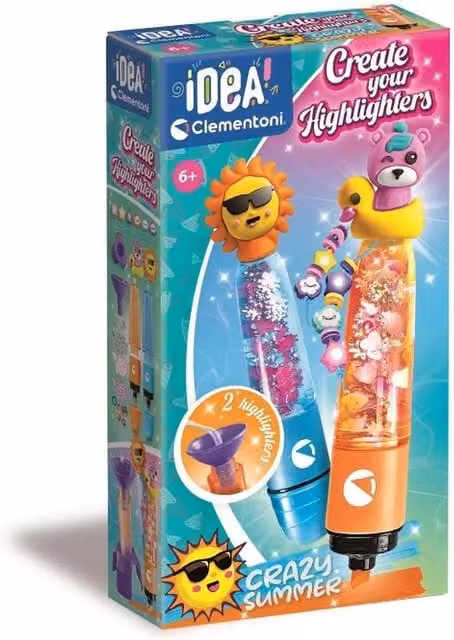 Clementoni Crazy Summer Highlighter Lab Multicolour Chisel Tip Highlighter Pens with Toppers