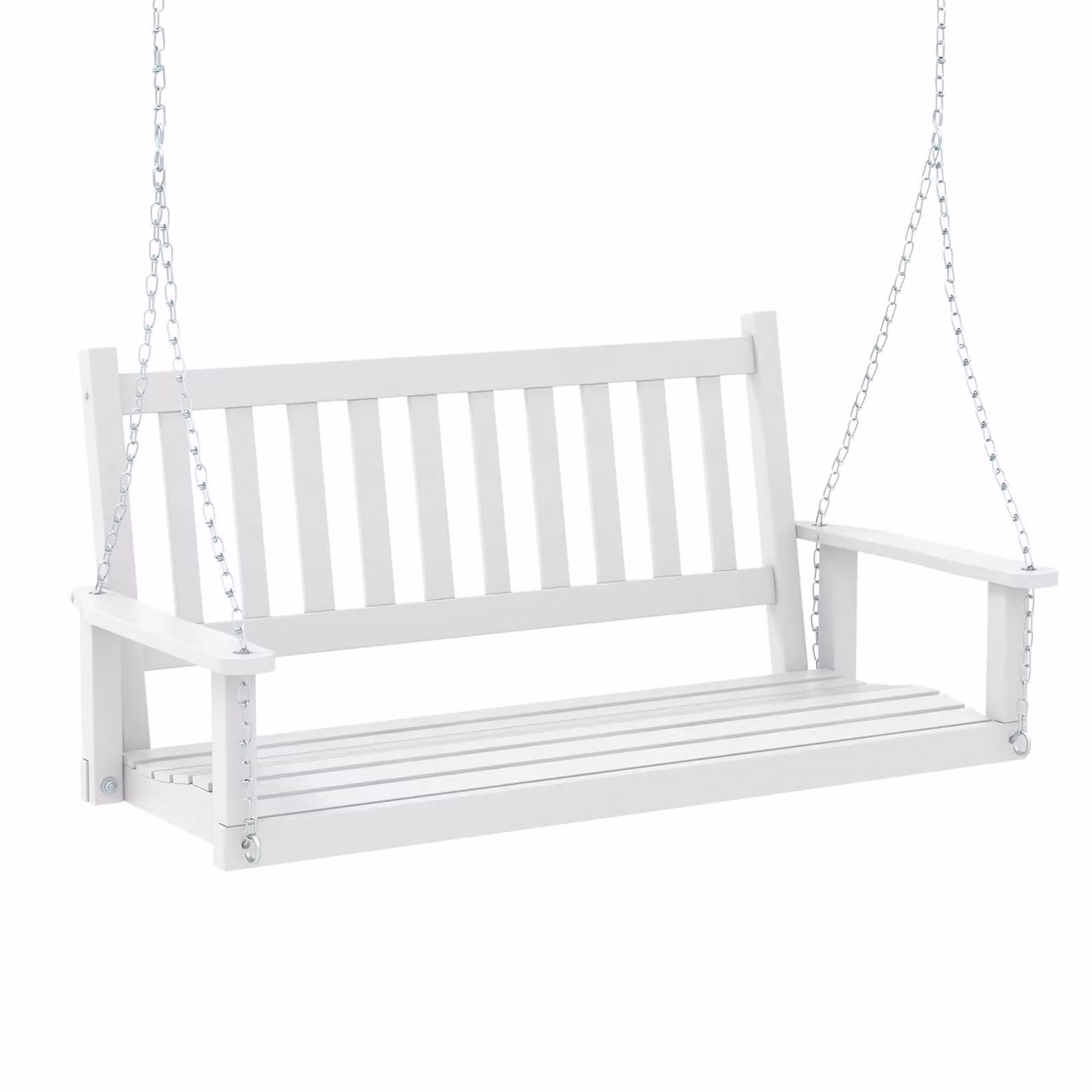 Costway 2-Person Wooden Garden Swing Bench with Slatted Back and Armrests in White – 4