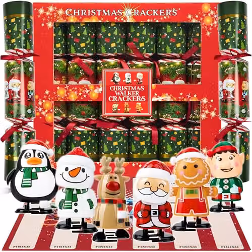 KreativeKraft Luxury Pop Christmas Crackers, Pack of 6 Multicolour Deluxe Xmas Crackers with Wind Up Toys – 5