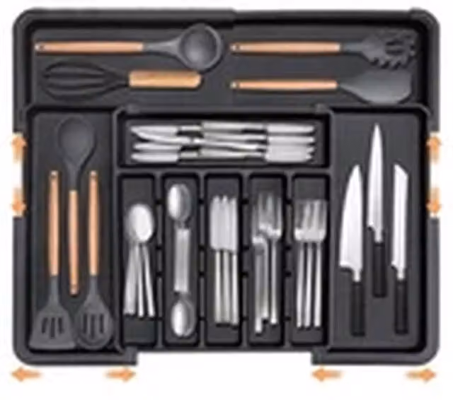 EONLION Adjustable Black Plastic Kitchen Drawer Cutlery Tray and Utensil Divider with Compartments – 1