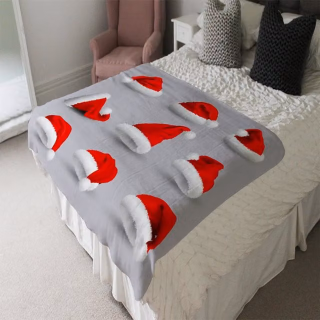Benjamin Tate Design LTD Fluffy Red Santa Claus Hats Christmas Soft Blanket for Adults in Blue