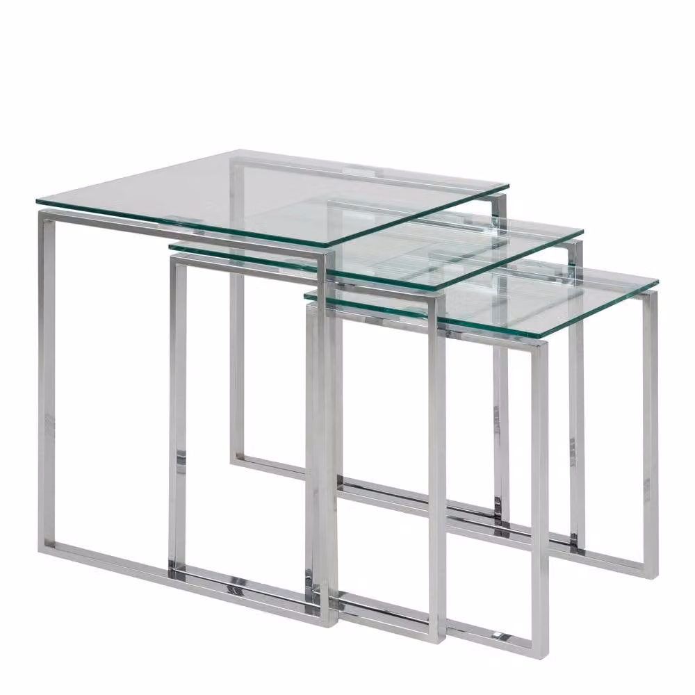 Wyld Haus Frederikssund Set of 3 Modern Square Nesting Coffee Tables with Transparent Glass Tops – 2