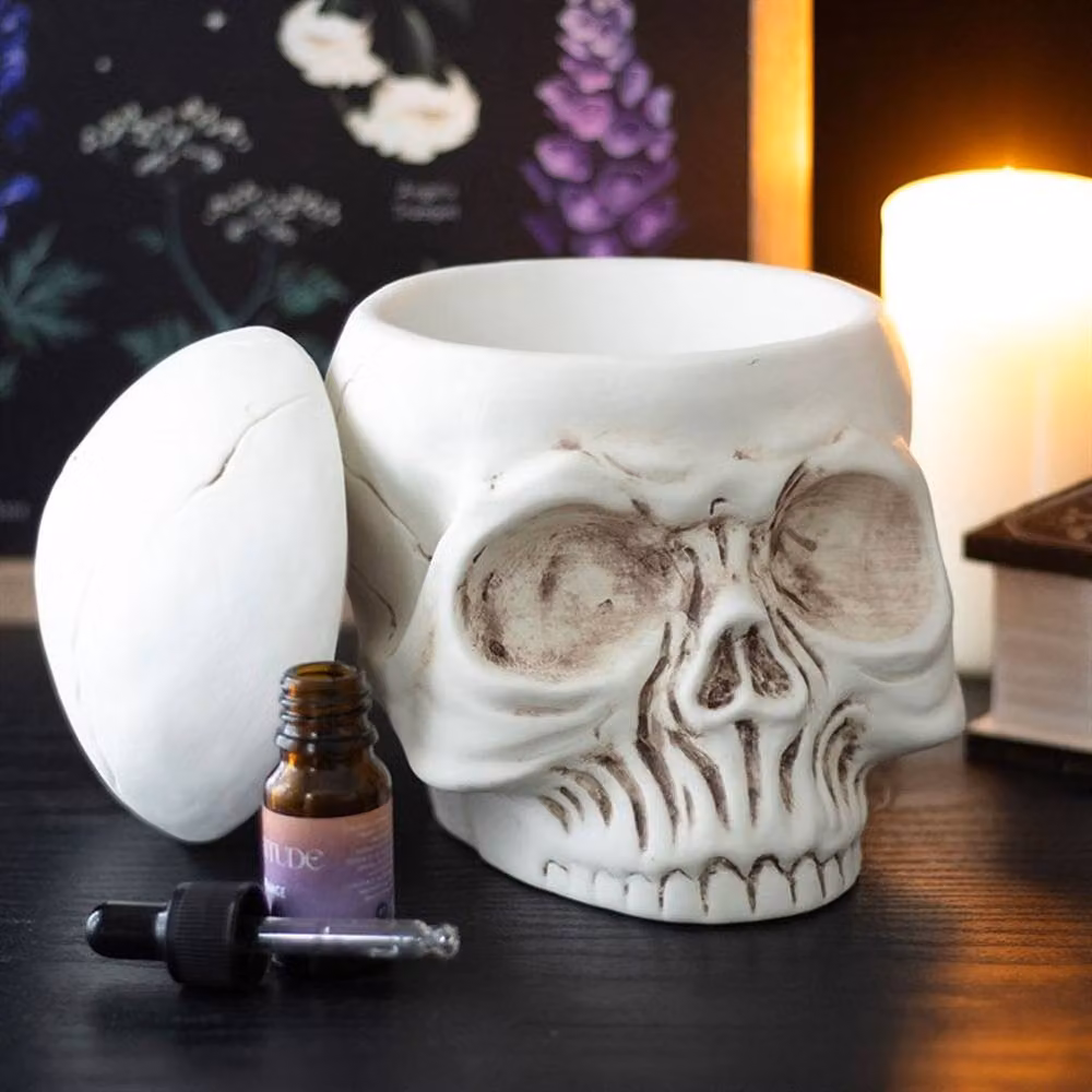 Uniqueful Weathered Skull Ceramic Oil Burner and Wax Warmer in White – 2