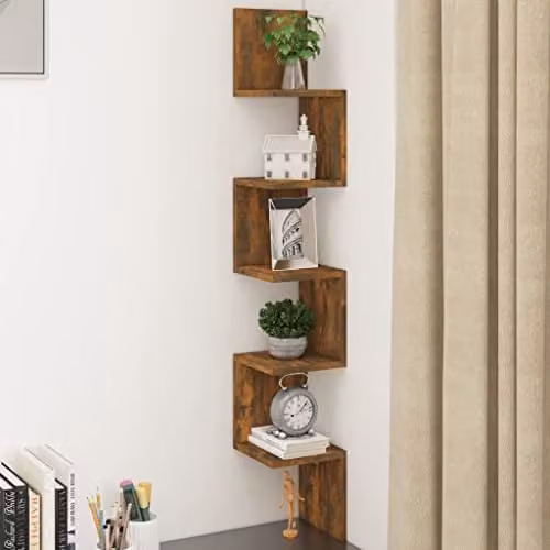 vidaXL Wall Corner Shelf in Smoked Oak, W/D/H: 20 x 20 x 127.5 cm – 2
