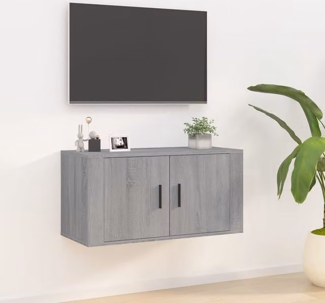 Berkfield Home Wall Mounted TV Cabinet in Grey Sonoma, W: 80 cm, D: 40 cm, H: 34.5 cm – 1