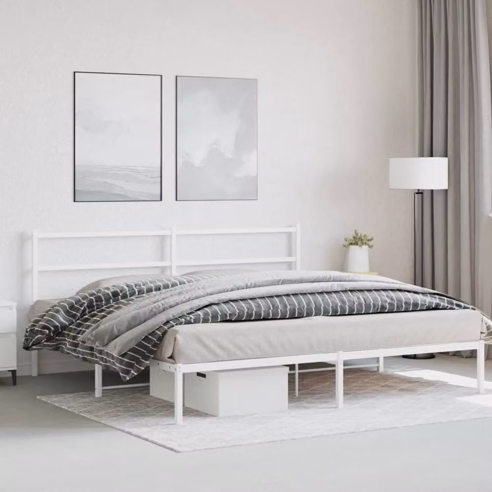 Berkfield Home Metal Bed Frame with Headboard in White, 193 x 203 cm – 2