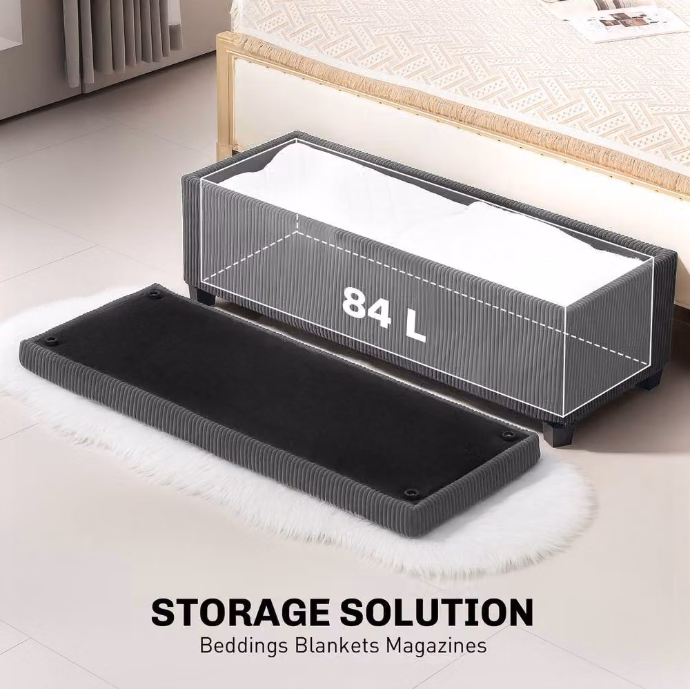 STILVORA Grey Fabric Storage Ottoman Bench with Hidden Storage, Width: 112 cm – 6