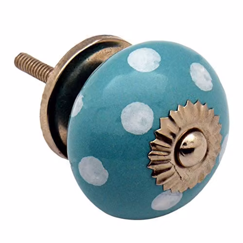 Nicola Spring Polished Ceramic Cabinet Knob in Turquoise and White – 1
