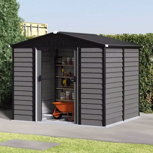 NESTLUNE Metal Garden Shed with Apex Roof in Dark Grey, H: 190 cm, D: 60 cm – 1