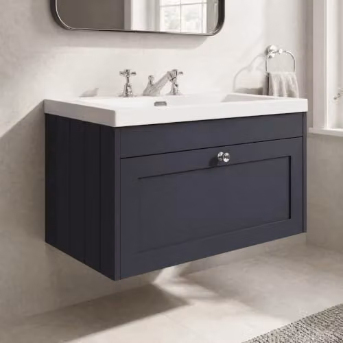 Balterley Wall Hung Single Drawer Vanity Unit with 3 Tap Hole Rectangular Sink in Dark Grey, W/D/H: 80.0 x 45.3 x 43.1 cm – 3