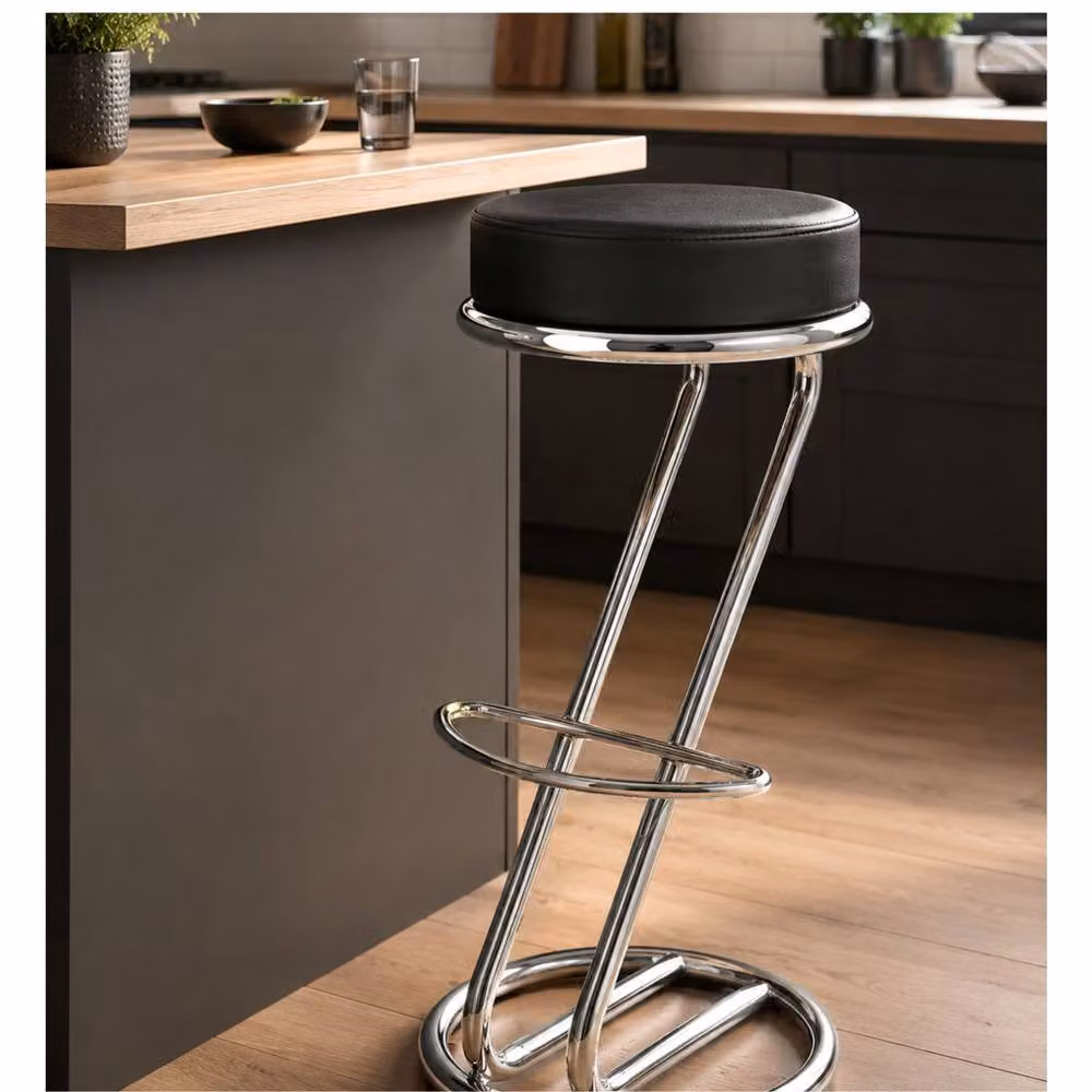 netfurniture Zeus Z-Shaped Black and Silver Synthetic Leather Bar Stool with Metal Frame – 2