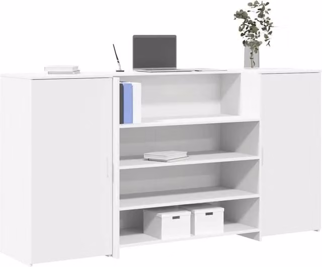 Berkfield Home White Reception Desk in Engineered Wood, W/D/H: 200 x 50 x 103.5 cm